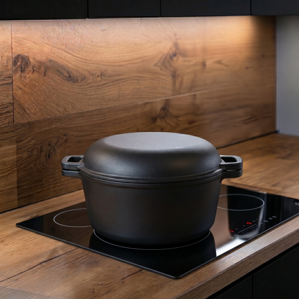 Wudy Kitchen — One In One Pre Seasoned Cast Iron Dutch Oven With Dual Handles, Outdoor Camping Deep Pot, With 2 Silicone Handle Covers, Banned Platform Temu