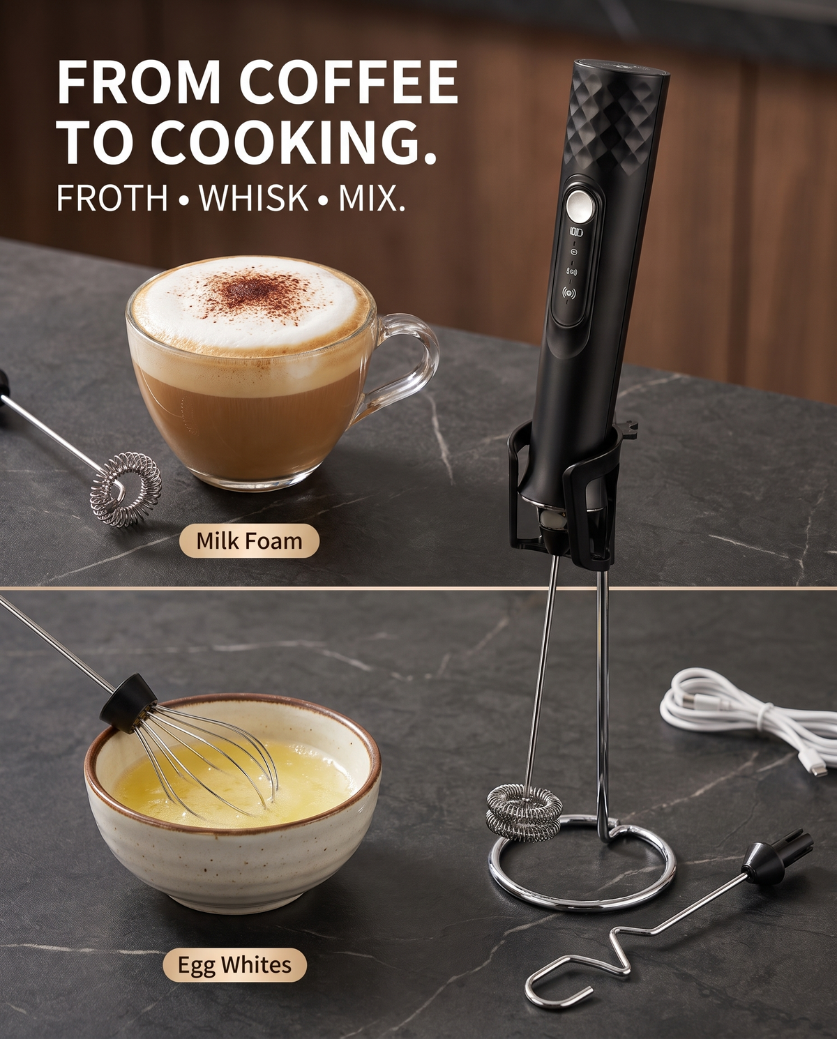 Rechargeable Milk Frother Wand