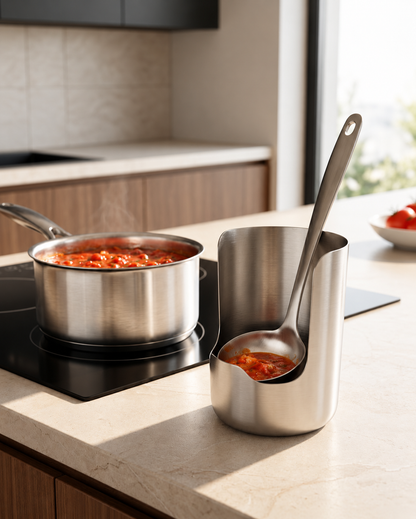 Steel Spoon Rest with Lid Holder