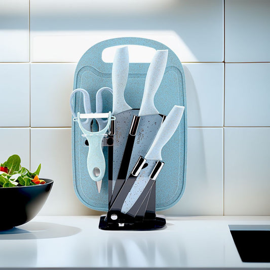 7-Piece Stainless Steel Knife Set – Modern Kitchen Set with Cutting Board