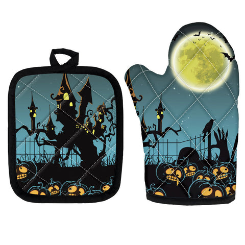 Halloween Heat Resistant Oven Mitts & Pot Holder Set