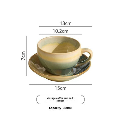 Handcrafted Vintage Ceramic Coffee Cup & Saucer (250–300ml)