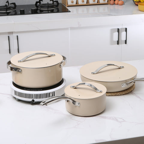 Milky Ceramic Aluminum Cookware Set – Designed for Modern Home Elegance