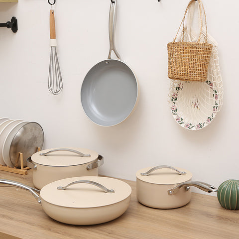 Milky Ceramic Aluminum Cookware Set – Designed for Modern Home Elegance