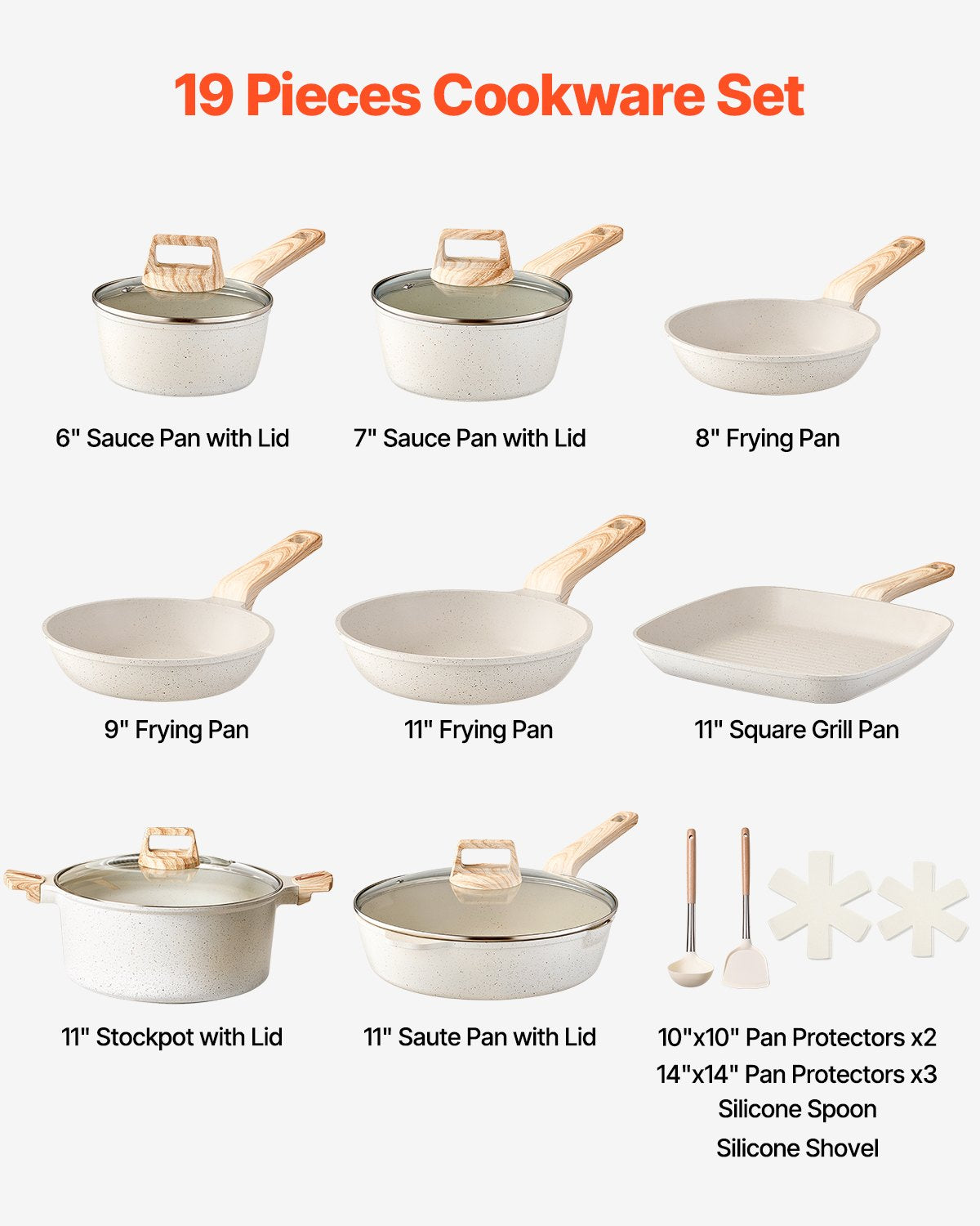 Wudy 19-Piece Maifan Stone Cookware Set | Induction Ready