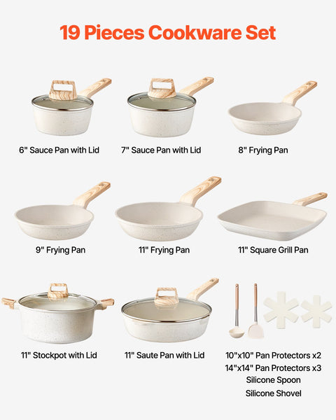 19-Piece Non-Stick Maifan Stone Cookware Collection