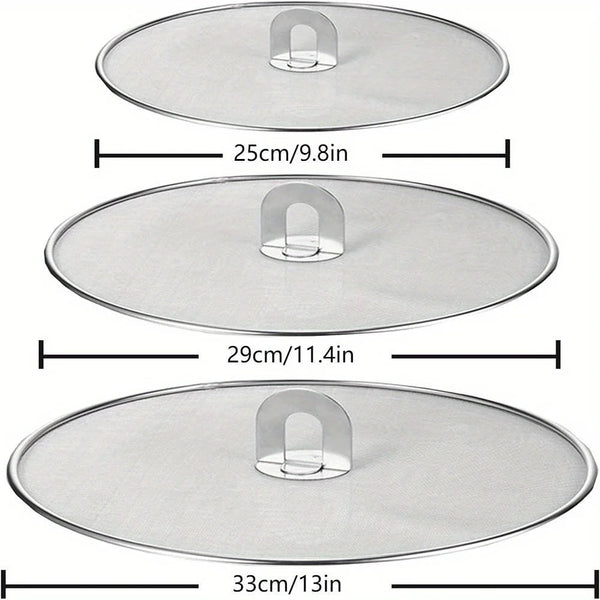 3Pcs/Pack Splatter Screen for Cooking Stainless Steel Grease Guard for Frying Pan Ultra Fine Mesh Lids Set of 3(10", 11.5", 13")