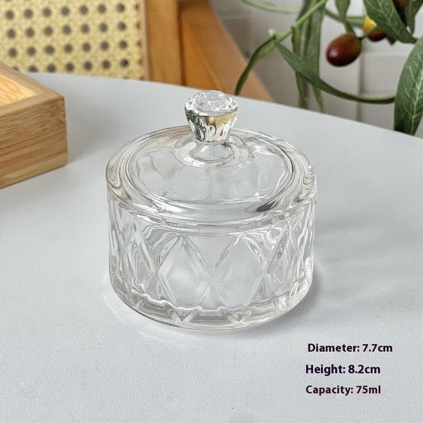 Wudy Kitchen Wudy Glass Dessert Cup Set — lead-free glass, Japanese pattern — close-up detail on walnut surface