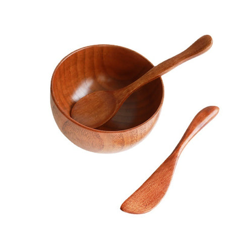Natural Wooden Bowl and Spoon Set – 3-Piece Waterproof Handmade Kit