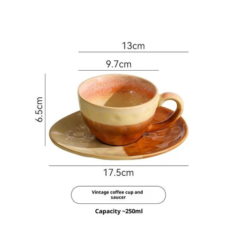 Handcrafted Vintage Ceramic Coffee Cup & Saucer (250–300ml)