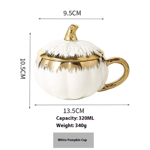 Pumpkin Ceramic Mug – 320 ml, Gold-Accent (With/Without Lid)