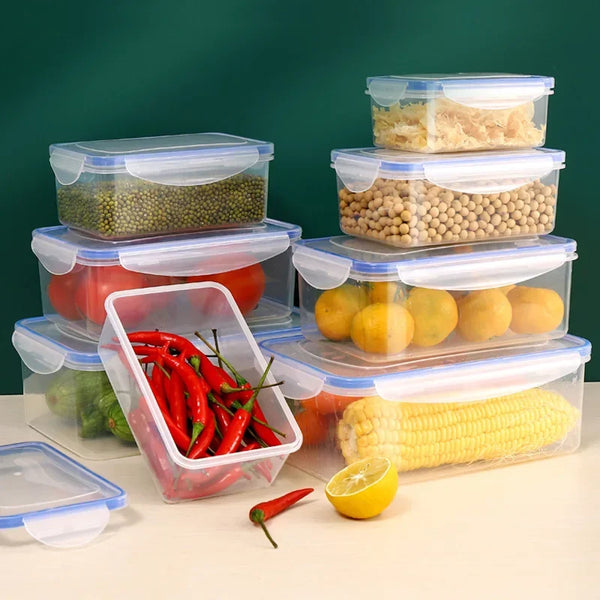 Sealed Rectangular Refrigerator Storage Box with Lid Plastic Crisper Microwave-Heated Lunch Box with Lid