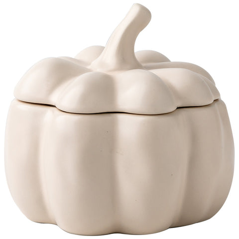 Porcelain Pumpkin Bowl with Lid – Matte Glaze, Microwave-Safe