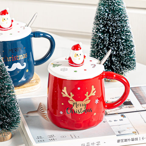 Christmas Ceramic Mug 500ml – Santa Lid & Spoon Holiday Gift Cup