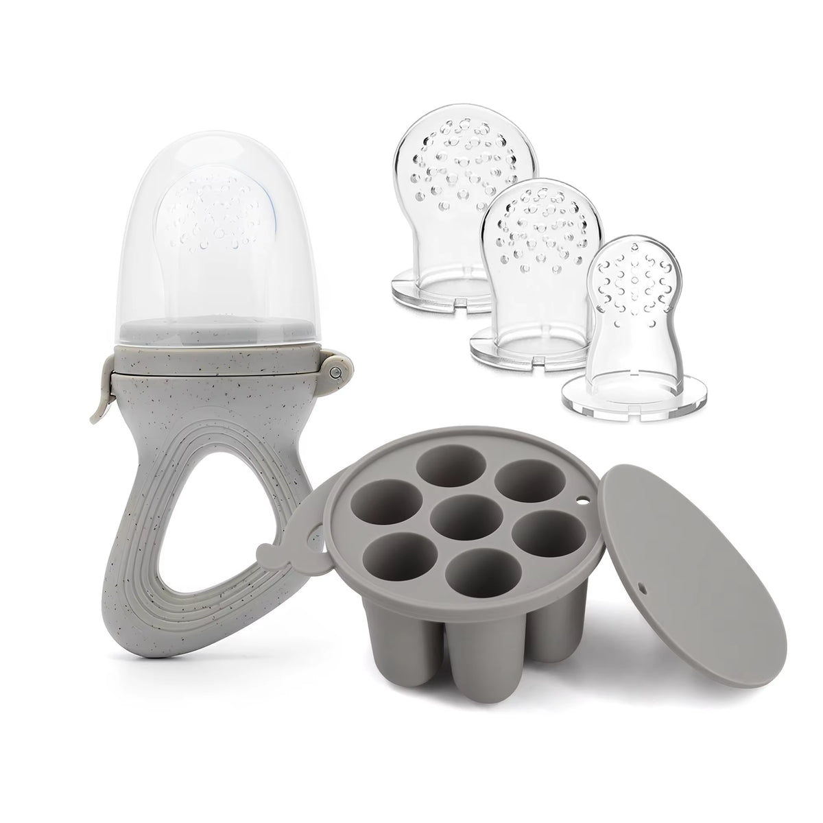 Baby Fruit Feeder Teether Pacifier with Baby Food Freezer Tray Set Silicone Freezable Teether for Fruit Purees Self Feeding