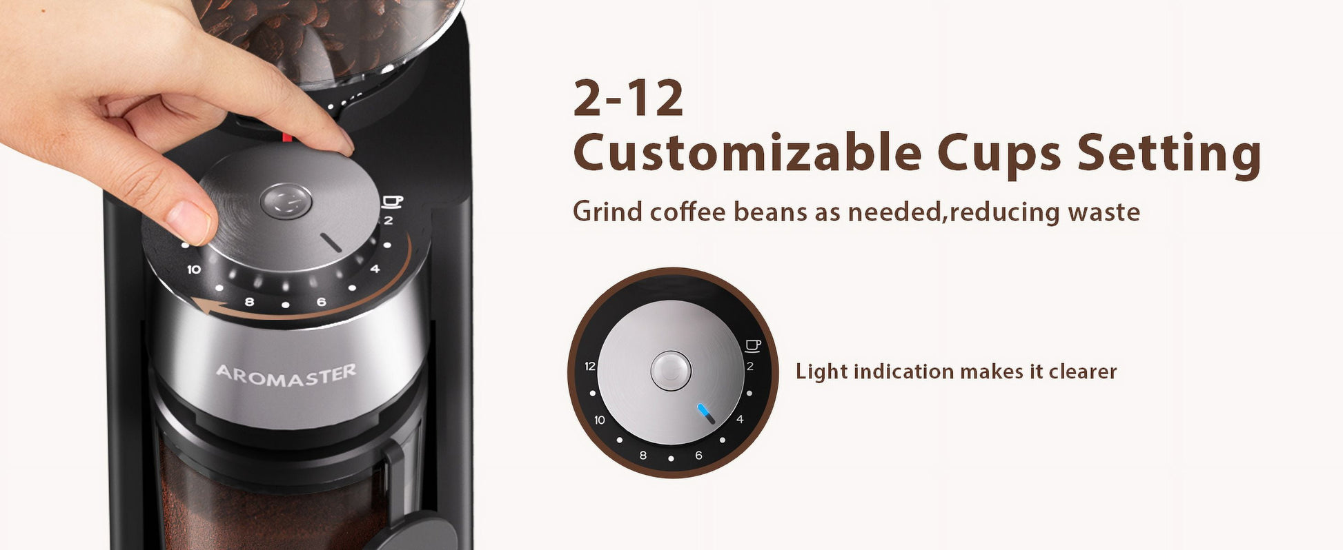 Burr Coffee Grinder,  Coffee Grinder with 25 Grind Setting, Electric 2-12-Cup Coffee Grinder