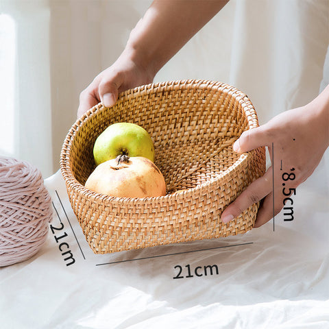 Handwoven Square Natural Rattan Serving Basket
