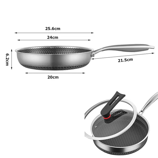 Stainless Steel Frying Pan Nonstick Honeycomb Fry Pan with Lid Induction Ceramic Electric Gas Cooktops Compatible KC0480