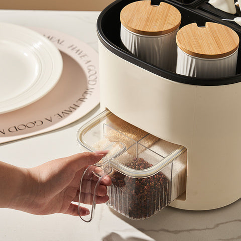 360° Rotating Multifunctional Kitchen Storage Organizer with 4-Compartment Spice Box