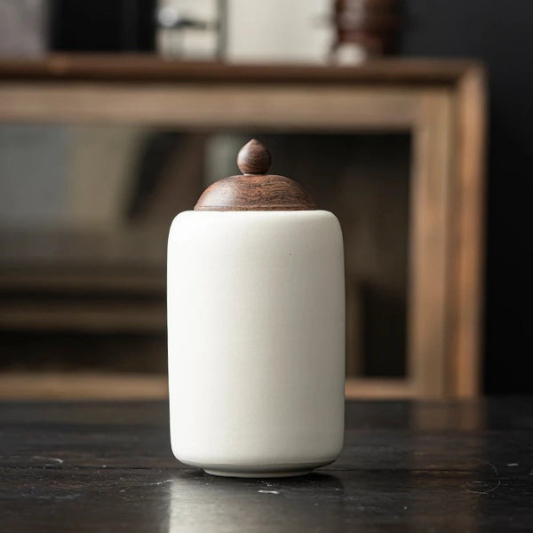 Wudy Kitchen — Wudy Beige Ceramic Tea Canister | Retro Zen Storage Jar