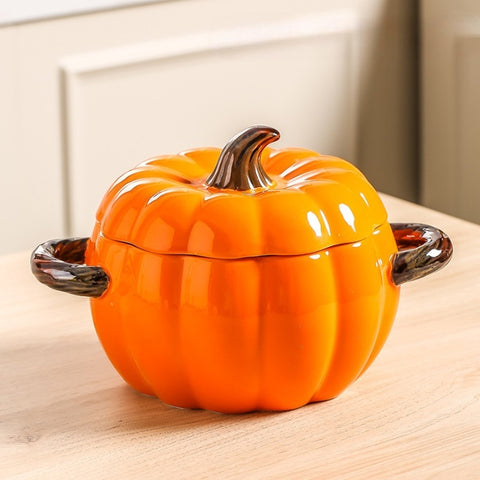 Pumpkin Ceramic Soup Bowl with Lid