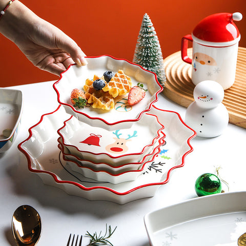 Christmas Porcelain Plate – Red Edge Underglaze Holiday Design