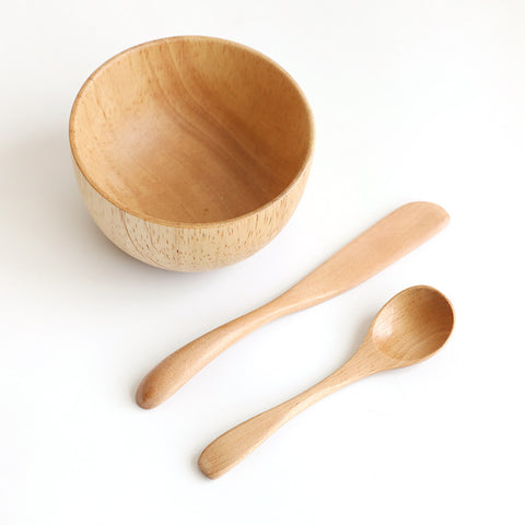 Natural Wooden Bowl and Spoon Set – 3-Piece Waterproof Handmade Kit
