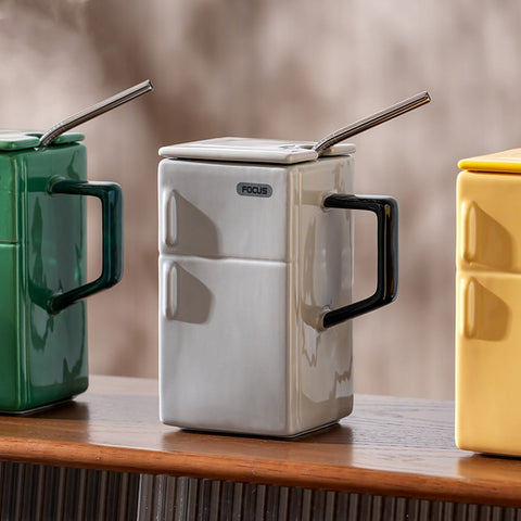 550ml Ceramic Refrigerator-Style Cup with Straw