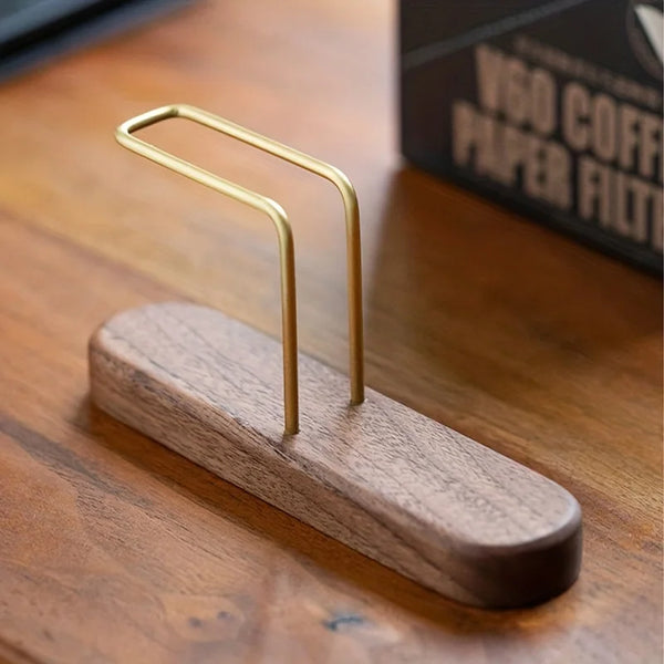 Coffee Filter Holder, Stand Coffee Paper Storage, Coffee Filter Container for V60 Paper Coffee Filters, Walnut & Brass