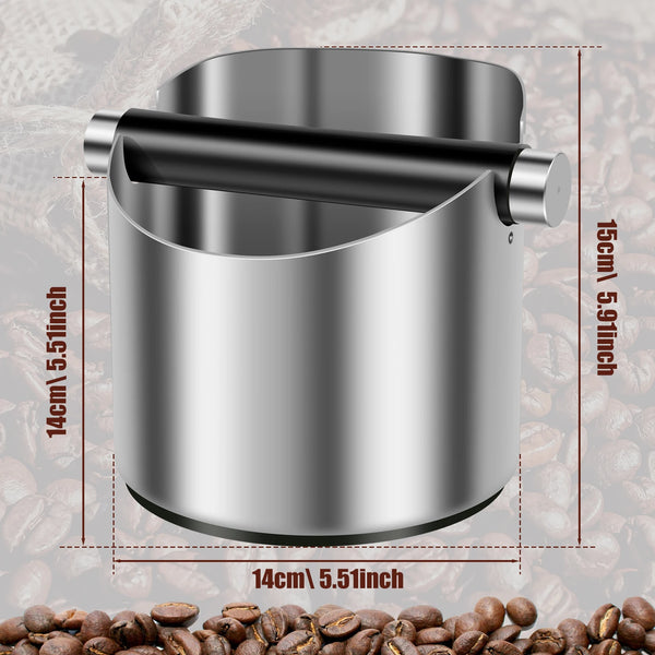 Coffee Knock Box Stainless Steel Espresso Knock Box Non Slip Coffee Ground Knock Box with Rubber Ring Beveled Coffee Ground Bin