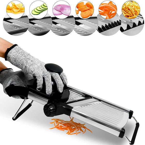 Stainless Steel Adjustable Mandoline Slicer Multi‑Purpose Vegetable Chopper Cutter for Kitchen Potato Carrot Onion Tomato