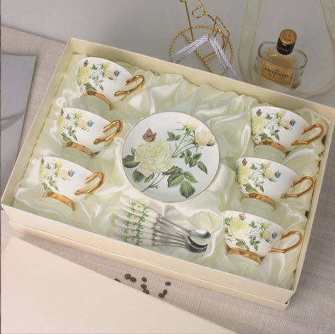 White Floral Bone China Tea Cup Set