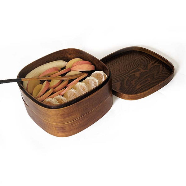 Wudy Kitchen Wudy Wooden Double Lunch Box — premium wood, double-tier compartment — top-down view with context