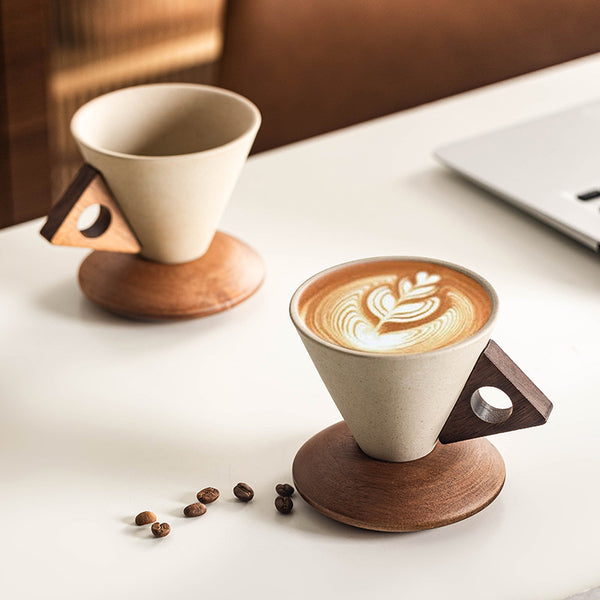 Ceramic Pour-Over Coffee Dripper with Acacia Wood Base — 250ml