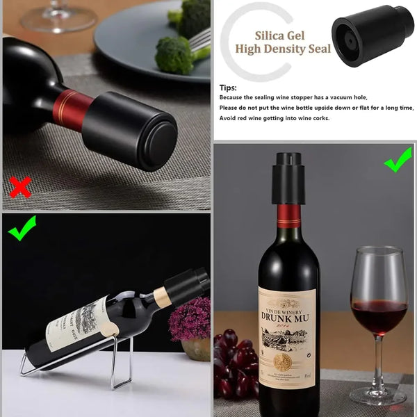 Vacuum Wine Bottle Cap Stopper Sealed Storage Vacuum Memory Wine Stopper Push Style Bar Tools Barware Wine Cork Black