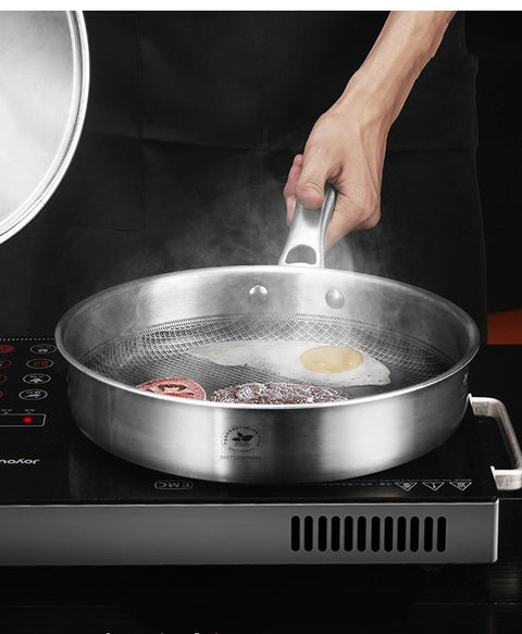 Stainless Steel Non-Stick Frying Pan with Lid – Smokeless Design
