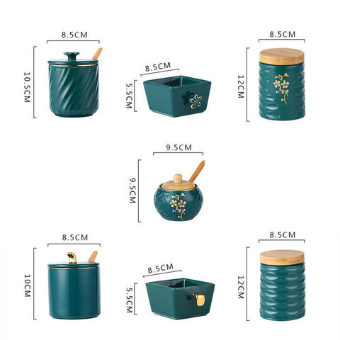 Ceramic Spice Jar Set with Bamboo Rack – Elegant Kitchen Storage Organizer