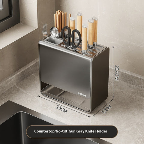 Carbon Steel Wall-Mounted or Countertop Knife Holder – Multi-Functional Kitchen Storage Rack