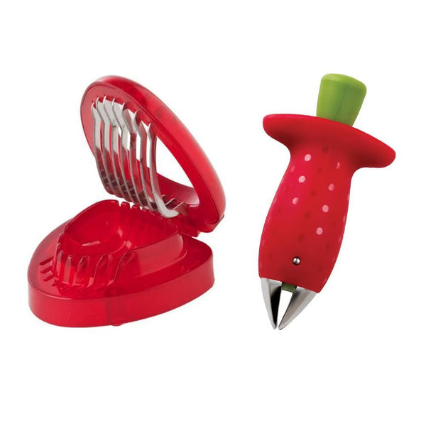 2Pc/ Set Kitchen Fruit Gadget Tools Strawberry Slicer Cutter Strawberry Corer Strawberry Huller Leaf Stem Remover