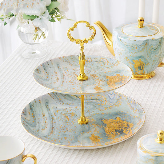 Ceramic Dessert Stand – Luxury Gold Marble Design