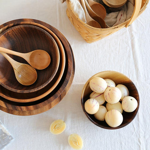 Handcrafted Natural Wooden Salad & Fruit Bowl – Rustic Kitchen Decor