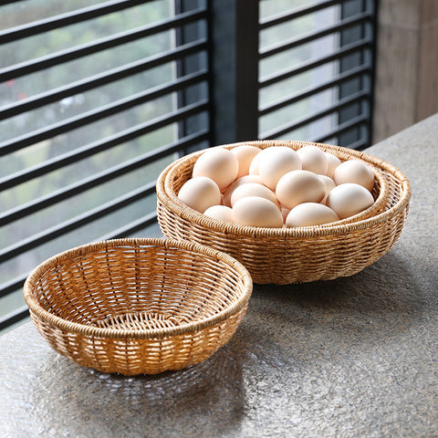 Handwoven Natural Rattan Round Serving Basket Set