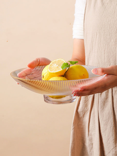 Premium Ribbed Glass Fruit Tray – Elevated Clear Serving Bowl for Snacks & Desserts
