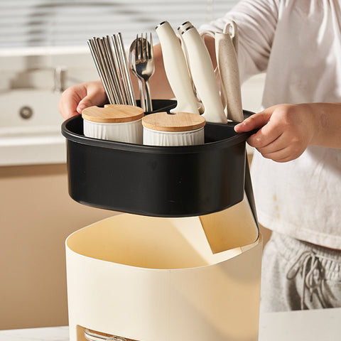 360° Rotating Multifunctional Kitchen Storage Organizer with 4-Compartment Spice Box