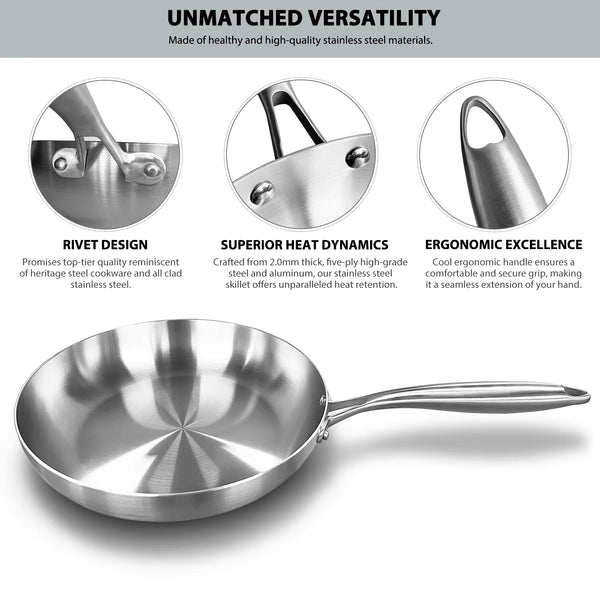 304 Stainless Steel Frying Pan, Nonstick Pan Fried Steak Pot Uncoated Kitchen Cookware for Gas Stove and Induction Cooker