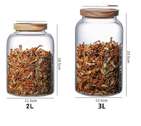 Large Transparent Glass Jar with Wooden Lid – Airtight Food Storage Container (2L / 3L)