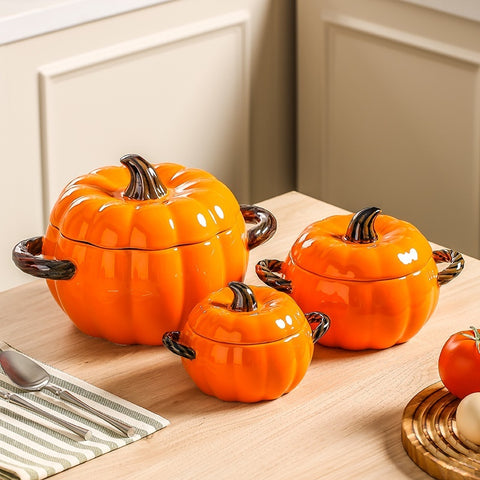 Pumpkin Ceramic Soup Bowl with Lid