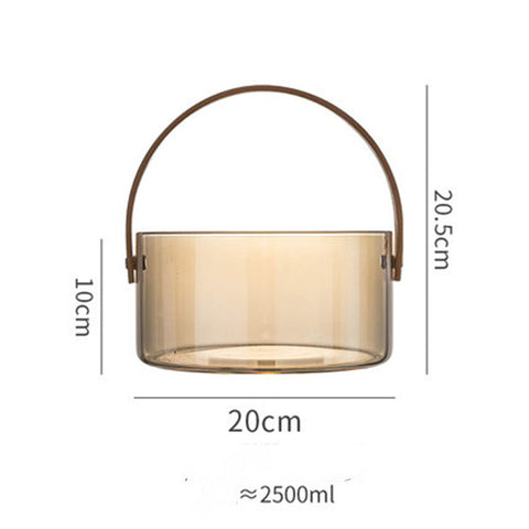 Nordic Glass Bowl with Bamboo Handle – Modern Transparent Serving Container