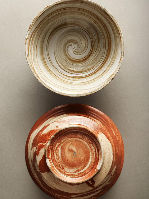 Handmade Pottery Bowl – Rustic Spiral Design