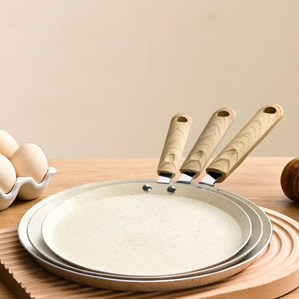 Cookware Non-Stick Crepe Pancake Pan Wooden Handle Aluminum Frying Pan 6/8/10 Inch Beige Omelet Pan Induction Cooker